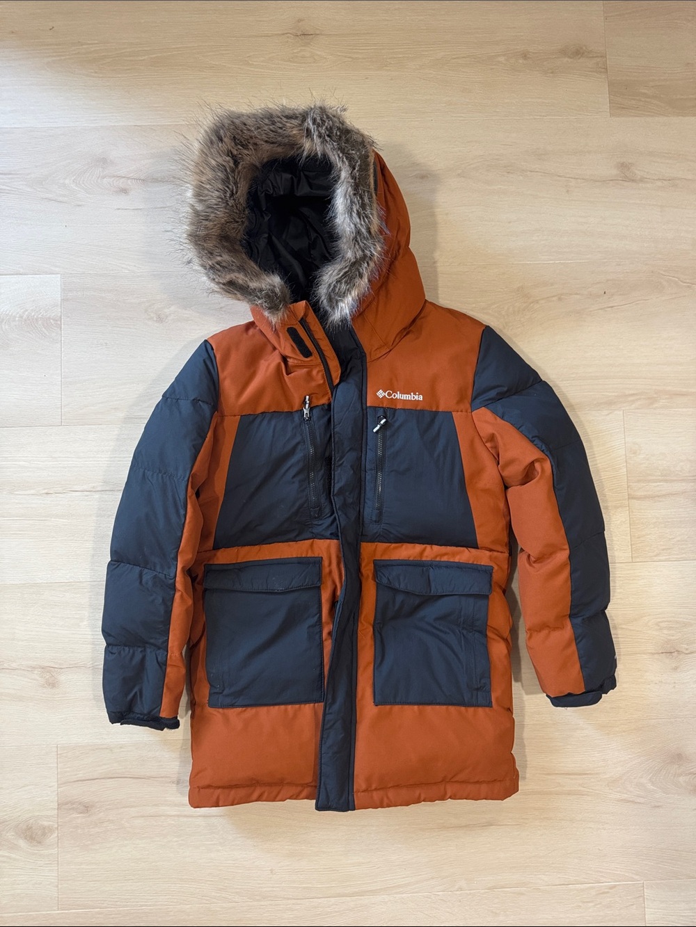 Columbia Rust and Black Insulated Hooded Parka with Faux Fur size 10/12